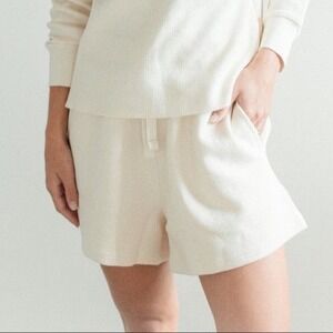 One Wednesday Waffle Knit Cotton Lounge Shorts Cream Medium Casual